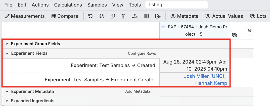 Experiment Fields – Uncountable Knowledgebase