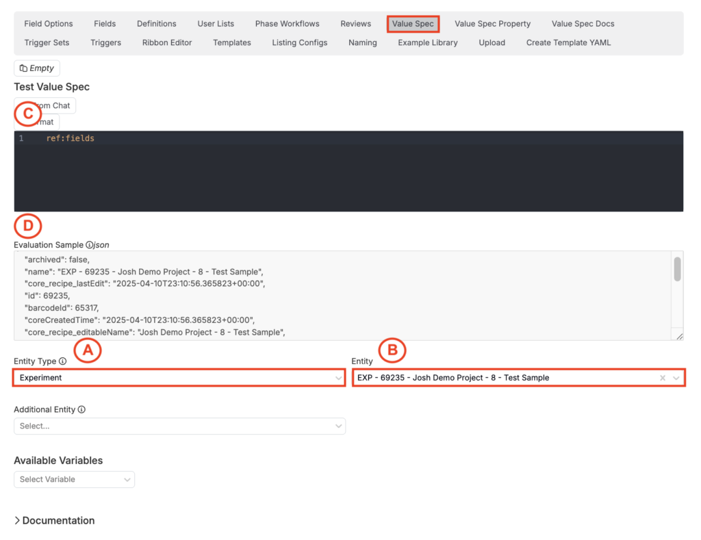 Value Spec, Value Spec Properties, and Value Spec Docs in Form Admin ...