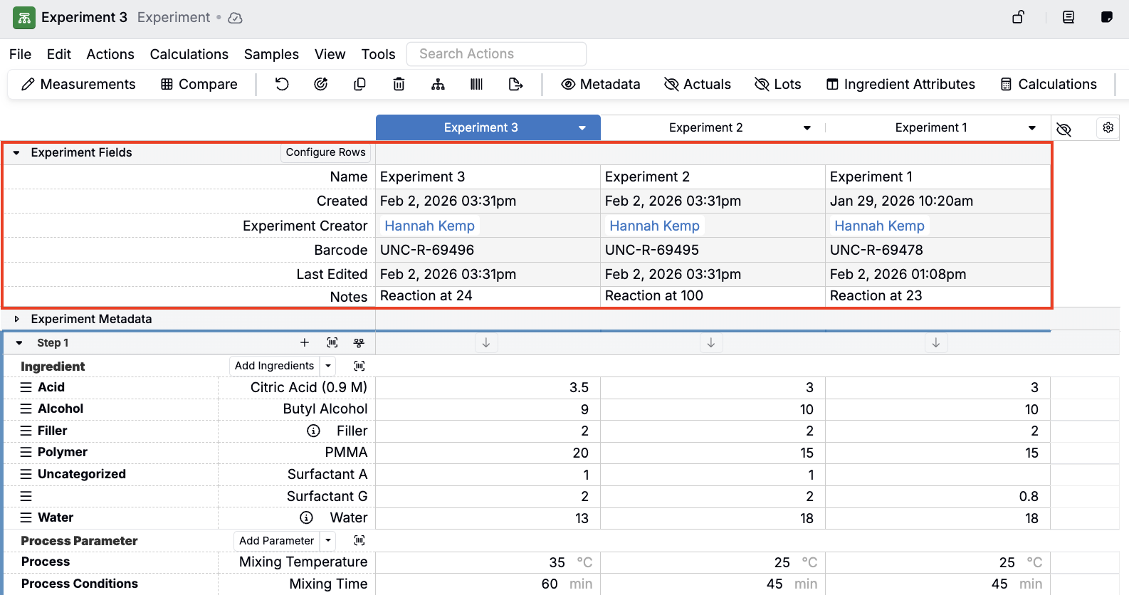 Experiment Fields – Uncountable Knowledgebase